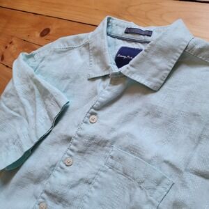 Tommy Bahama Button Up Shirt Mens XL Slim Green Linen Lightweight Short Sleeve